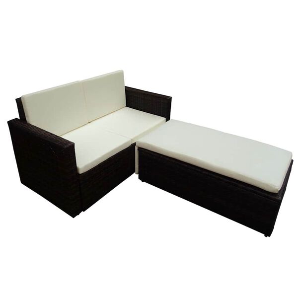 vidaXL 2 pcs conjunto lounge de jardim c/ almofadões vime PE castanho