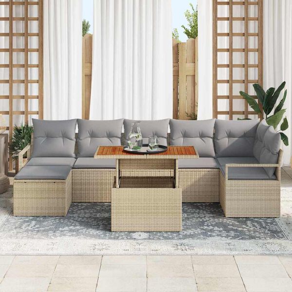 vidaXL Conjunto de Sof&aacute; de Jardim 8 pcs Bege Rattan Sint&eacute;tico