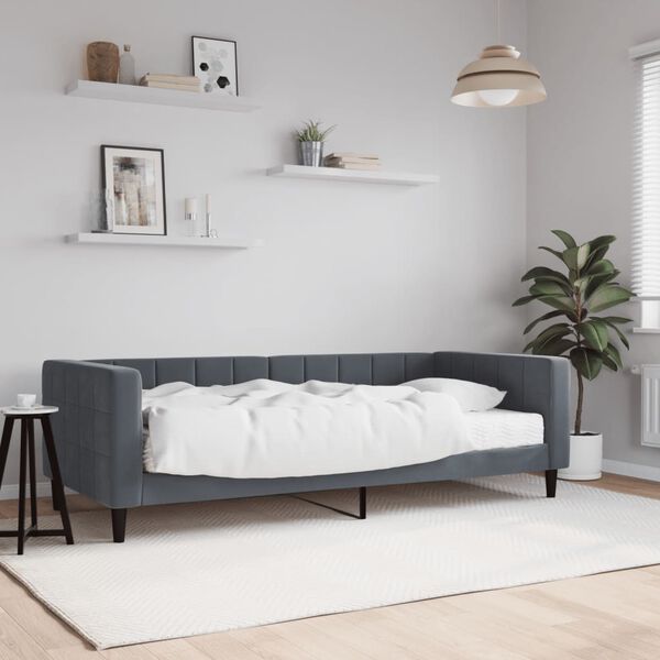 vidaXL Sofá-cama com colchão 90x200 cm veludo cinzento-escuro