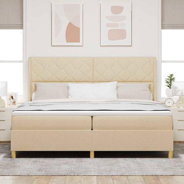vidaXL Cama Box com colch&atilde;o com cabeceira Creme 200 x 200 cm tecido