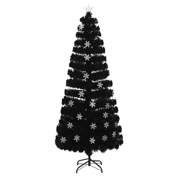 vidaXL &Aacute;rvore de Natal com flocos de neve LED 210 cm fibra &oacute;tica preto