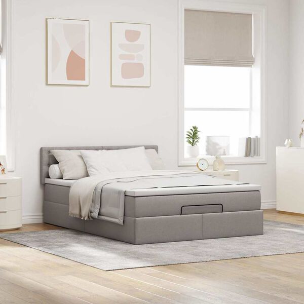 vidaXL Cama otomana com colch&atilde;o 140x200 cm tecido cinza