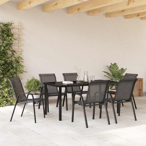 vidaXL Cadeiras de jardim empilh&aacute;veis 6 pcs textilene preto