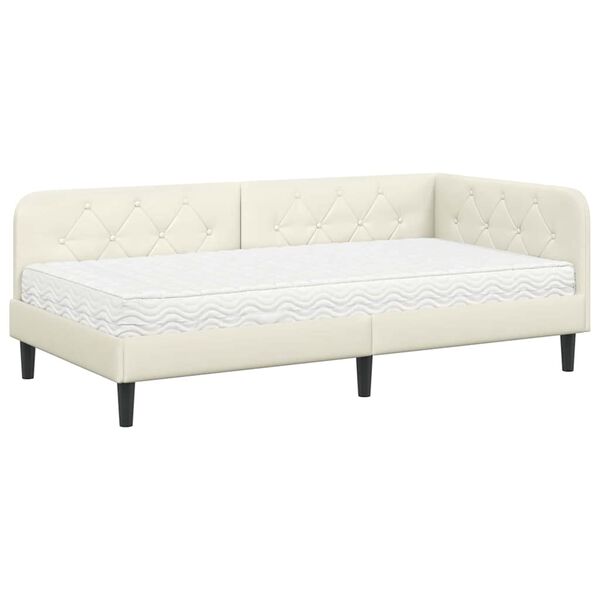 vidaXL Estrutura de Cama de Canto com colch&atilde;o Creme 90 x 200 cm Veludo