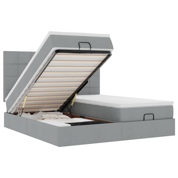 vidaXL Estrutura de cama otomana com colchões tecido cinzento claro