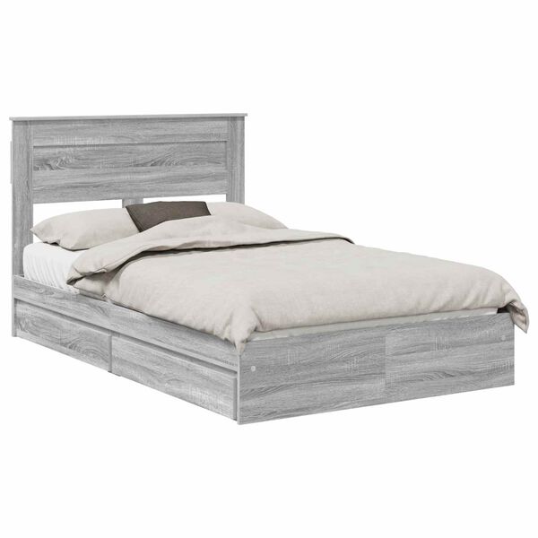 vidaXL Cama com Armazenamento com cabeceira Cinza Sonoma 135 x 190 cm