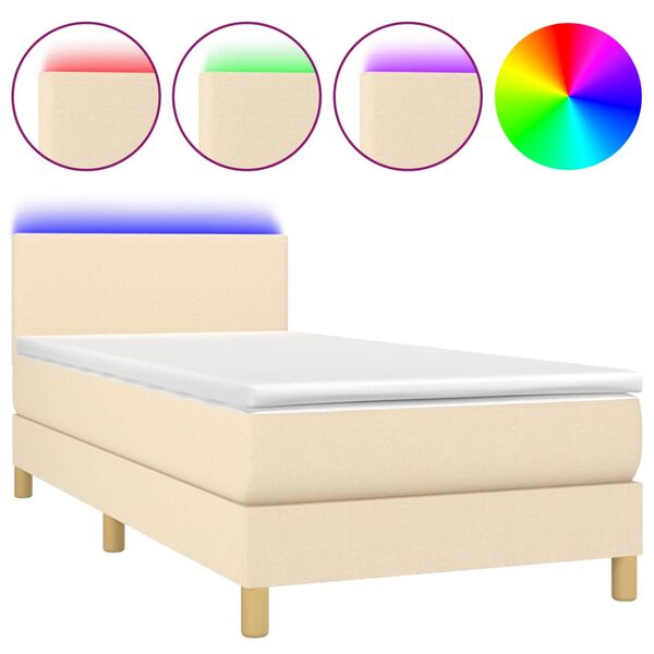 vidaXL Cama box spring c/ colch&atilde;o e LED 80x200 cm tecido cor creme