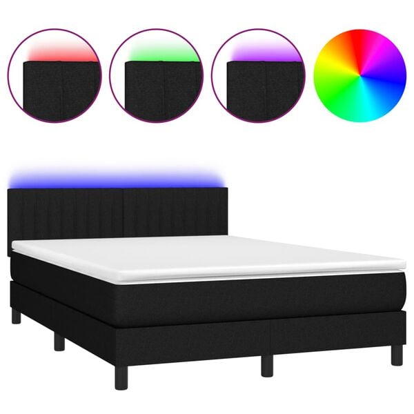 vidaXL Cama box spring c/ colch&atilde;o e LED 140x200 cm tecido preto