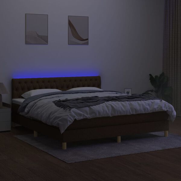 vidaXL Cama box spring c/ colch&atilde;o/LED 180x200cm tecido castanho-escuro