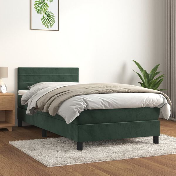 vidaXL Cama com molas/colch&atilde;o 80x200 cm veludo verde-escuro