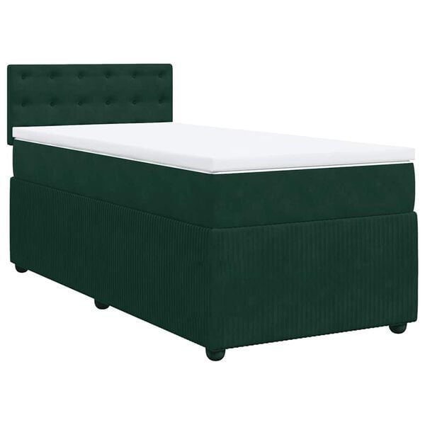 vidaXL Cama com molas/colch&atilde;o 100x200 cm veludo verde-escuro