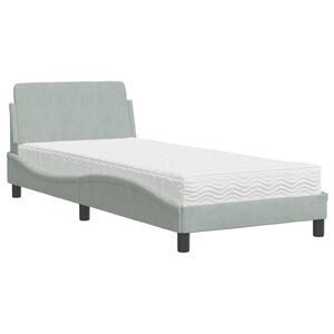 vidaXL Cama com colch&atilde;o Dover 90x190 cm veludo cinzento-claro