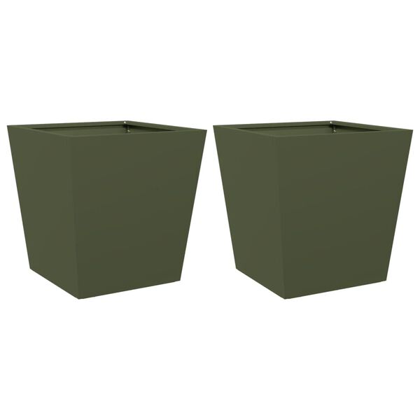 vidaXL Vaso/floreira de jardim 2 pcs 40x40x40 cm aço verde azeitona