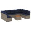 vidaXL 10 pcs conjunto sof&aacute;s p/ jardim c/ almofad&otilde;es vime PE cinzento