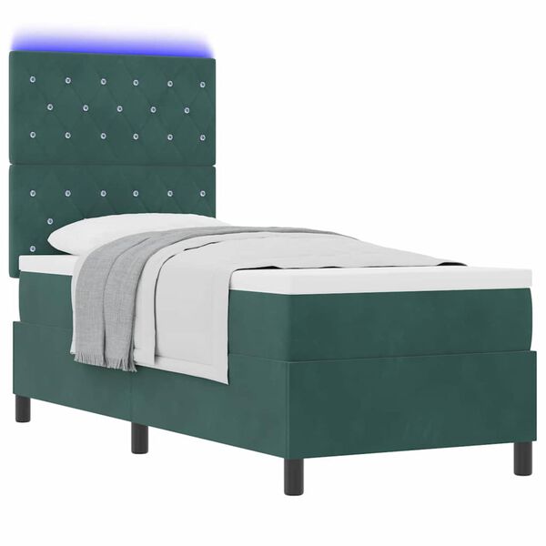 vidaXL Cama Box Spring LED com colch&atilde;o Verde Escuro 80 x 200 cm tecido