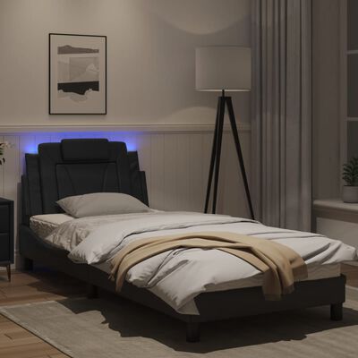 vidaXL Estrutura de cama c/ luzes LED 80x200 cm couro artificial preto