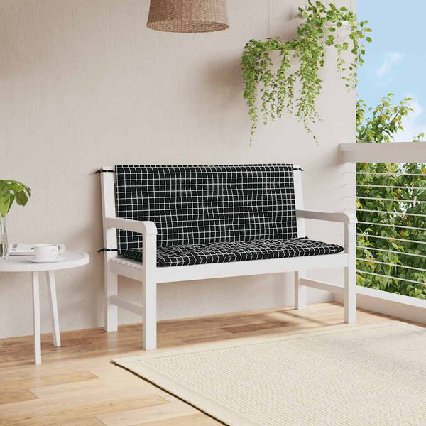 vidaXL Almofad&otilde;es p/ banco jardim 2 pcs 120x50x7cm tecido xadrez preto