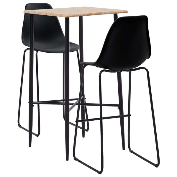 vidaXL 3 pcs conjunto de bar pl&aacute;stico preto
