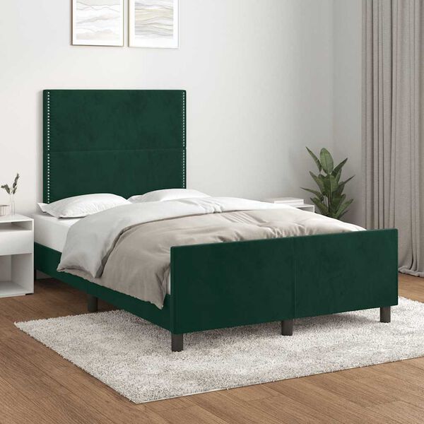 vidaXL Estrutura de cama sem colch&atilde;o 120x200 cm veludo verde-escuro