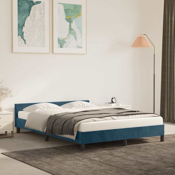 vidaXL Estrutura de cama sem colch&atilde;o 140x200 cm veludo azul-escuro