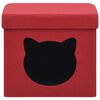 vidaXL Banco de arruma&ccedil;&atilde;o dobr&aacute;vel padr&atilde;o gato tecido vermelho tinto