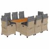 vidaXL 9 pcs conj. jantar jardim c/ almofad&otilde;es vime PE bege misturado