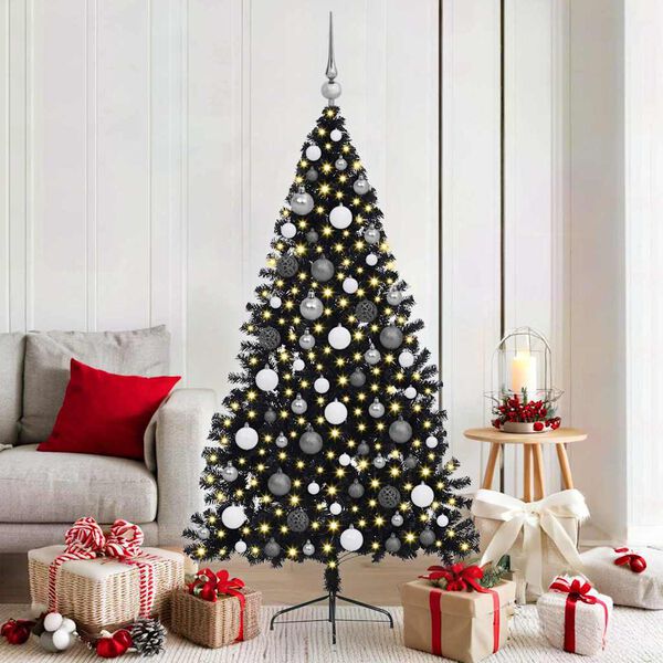 vidaXL &Aacute;rvore de Natal Artificial Pr&eacute;-iluminada Preto 180 cm PVC