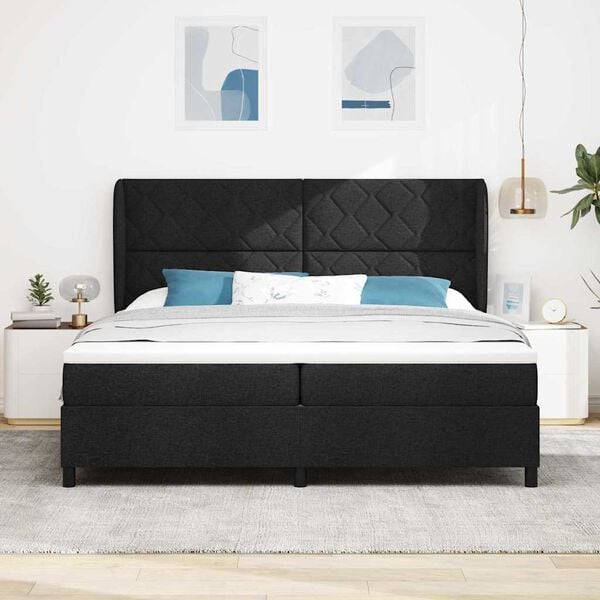 vidaXL Cama Box com colch&atilde;o com cabeceira Preto 200 x 200 cm tecido