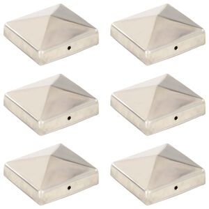 vidaXL Tampas piramidais p/ postes veda&ccedil;&atilde;o 6pcs a&ccedil;o inoxid&aacute;vel 81x81mm