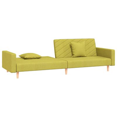 vidaXL Sofá-cama 2 lugares com duas almofadas tecido verde