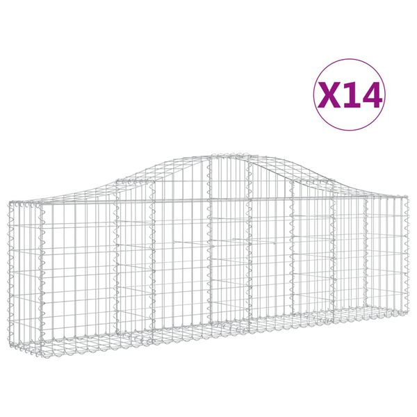 vidaXL Cestos gabi&atilde;o arqueados 14pcs 200x30x60/80 cm ferro galvanizado