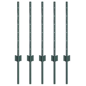 vidaXL Poste de Cerca Embutido 5 unid. Verde 100 cm A&ccedil;o revestido a p&oacute;