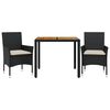 vidaXL 3 pcs conjunto jantar jardim c/ almofad&otilde;es vime PE/ac&aacute;cia preto
