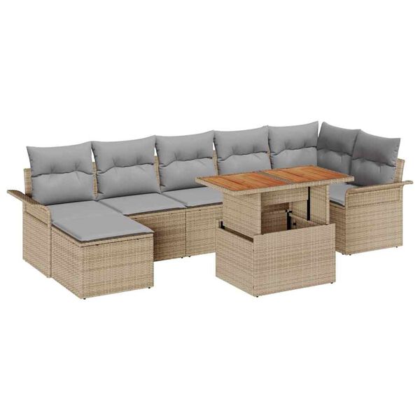 vidaXL Conjunto de Sof&aacute; de Jardim 8 pcs Bege Rattan Sint&eacute;tico