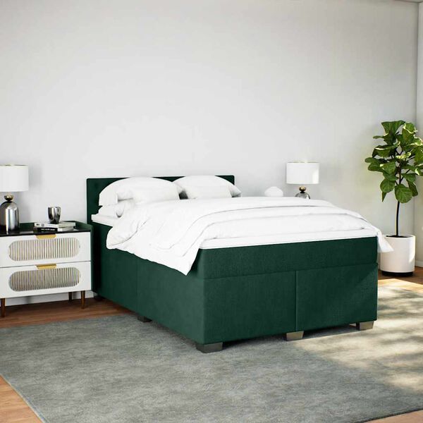 vidaXL Cama com molas/colch&atilde;o 140x190 cm veludo verde-escuro
