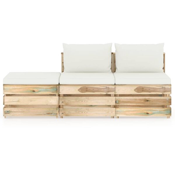 vidaXL 3 pcs conj. lounge jardim c/ almofad&otilde;es madeira impreg. verde