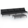vidaXL 5 pcs conj. lounge jardim c/ almofad&otilde;es vime PE cinza-escuro