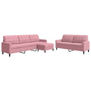 vidaXL 3 pcs conjunto de sof&aacute;s com almofad&otilde;es veludo rosa