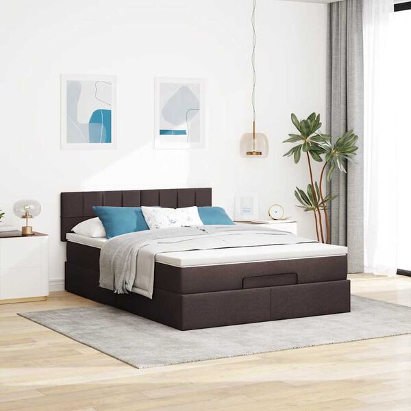 vidaXL Estrutura cama otomana colch&atilde;o 140x200cm tecido castanho escuro