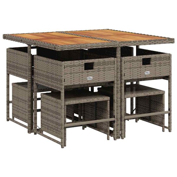 vidaXL 9 pcs conjunto de jantar p/ jardim c/ almofad&otilde;es vime PE cinza