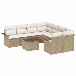 vidaXL Conjunto de Sof&aacute; de Jardim 9 pcs Bege Rattan Sint&eacute;tico