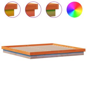 vidaXL Estrutura de cama c/ LEDs 200x200 cm pinho maci&ccedil;o castanho mel