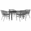 vidaXL Conjunto jantar jardim 5 pe&ccedil;as almofadas vidro vime cinzento PE
