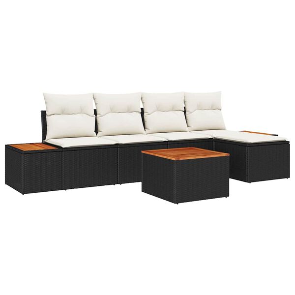 vidaXL Conjunto de Sof&aacute; de Jardim 6 pcs Preto Rattan Sint&eacute;tico