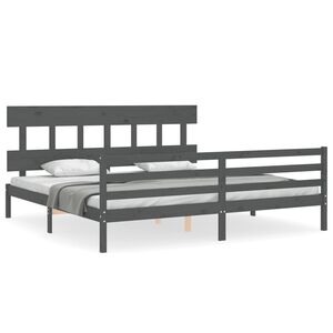vidaXL Estrutura de cama com cabeceira 200x200 cm madeira maci&ccedil;a cinza