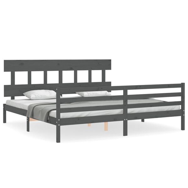 vidaXL Estrutura de cama com cabeceira 200x200 cm madeira maci&ccedil;a cinza