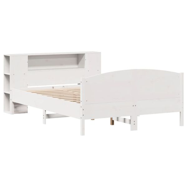 vidaXL Cama com estante sem colch&atilde;o 135x190 cm pinho maci&ccedil;o branco