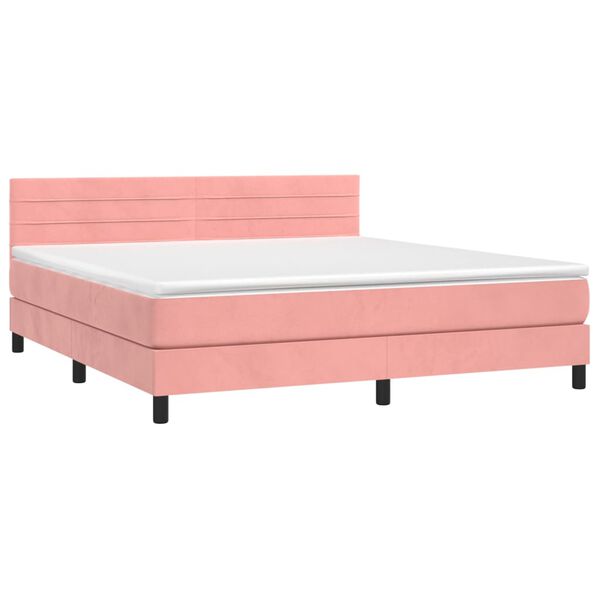 vidaXL Cama box spring c/ colch&atilde;o/LED 180x200 cm veludo rosa