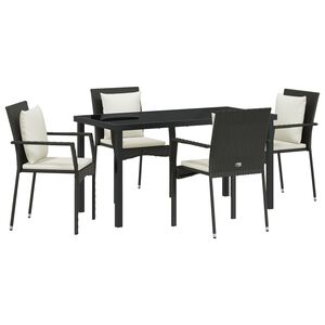 vidaXL Conjunto de Jantar para Jardim com almofada 5 pcs Preto vime PE