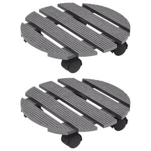 vidaXL Suportes com rodas para vasos 2 pcs &Oslash;30x7,5 cm WPC cinzento